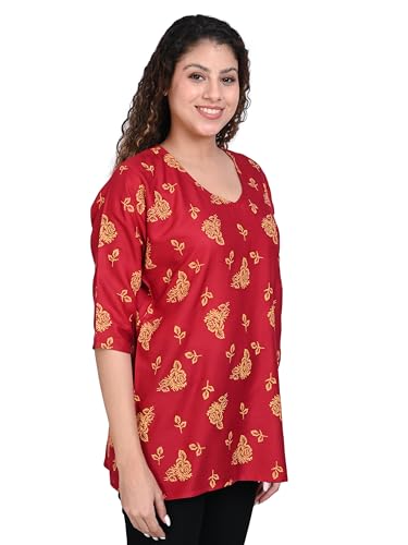Image of OFEEFAN Women's Rayon Printed Short Kurtis - Pack of 2 | Ethnic Wear for Women | Regular Fit Comfortable Kurtas for Casual