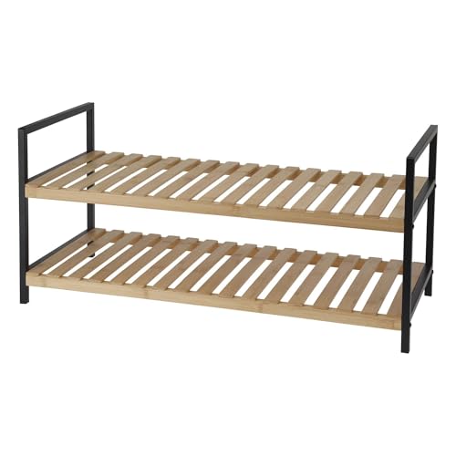 WELL HOME MOBILIARIO & DECORACIÓN Zapatero 2 estantes en Metal y bambú 70x30x32cm Natural