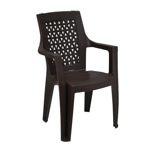 Image of Nilkamal Elevate Plastic Chair with Arm | Set of 4 | Stackable Chair | for Living Room, Bed Room, Kitchen, Balconies, Outdoor | Season Rust Brown