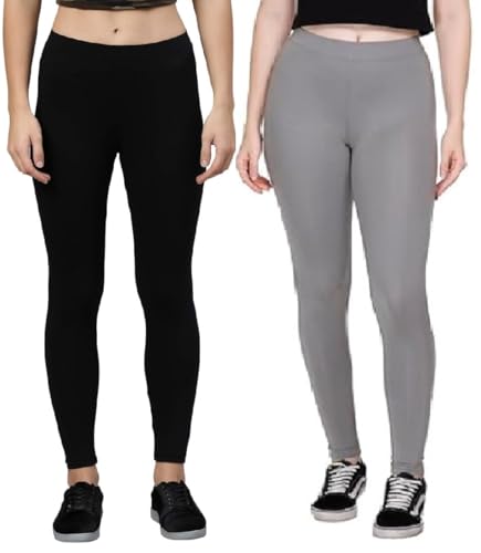 Image of ZAYANQA Combo of 2 Slim Fit Women /Girls Solid Stretchable Cotton Ankle Length Leggings with Ultrasoft Wide Elastic Waistband |Comfortable |Fashionwear|