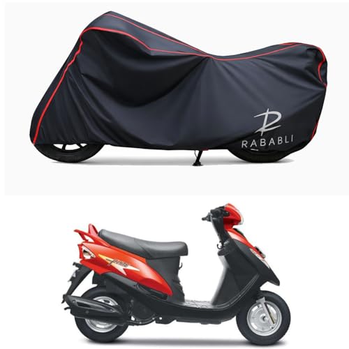 Image of Waterproof Bike Body Cover Compatible for | Mahindra Flyte | Taffeta Fabric, Red Piping Design, Bottom Elastic Fit | Dustproof, Sun UV & Rain Protection for All Bikes