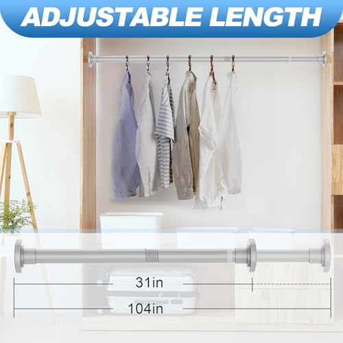 Image of CorkLatta Silver Shower Curtain Rod 31 to 104 Inch,1 Inch Diameter Adjustable Spring Tension Curtain Rod No Drilling Stainless Steel Telescoping Rod,No Rust