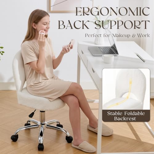 RUCUKEN Home Office Chair Fold Swivel Vanity Chair with Storage Back Wheel - 2