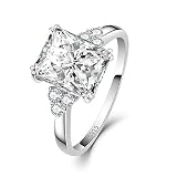 BONLAVIE 5.3ct 8x10mm Emerald-Cut Engagement Ring 925 Sterling Silver Plated White Gold Radiant Cut