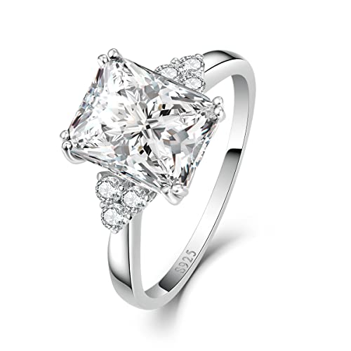 Bonlavie 5.3Ct 8X10Mm Emerald-Cut Engagement Ring 925 Sterling Silver Plated White Gold Radiant Cut Solitaire Cubic Zirconia Wedding Ring For Women Promise Ring For Her Wedding Band Size 8 #TOP25