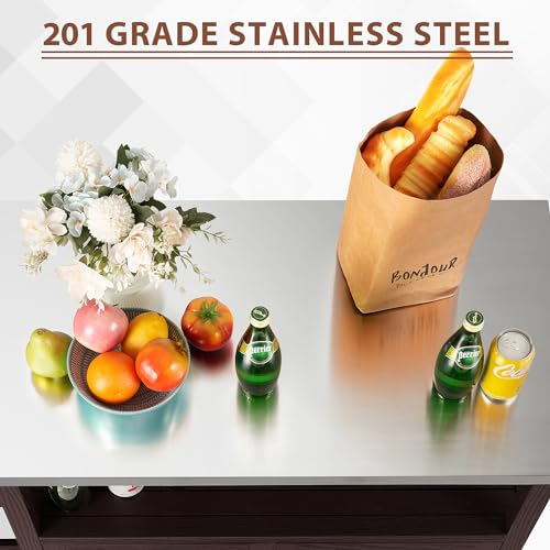 AHB-Outdoor-Grill-Table-Solid-Wood-Storage-Cabinet-Rolling-Kitchen-Island-Movable-Bar-Cart-with-Stainless-Steel-Top-for-Outside-Patio-Backyard-Garden-Two-Doors AHB Outdoor Grill Table Solid Wood Storage Cabinet Rolling Kitchen Island Movable Bar Cart with Stainless Steel Top for Outside Patio Backyard Garden Two Doors