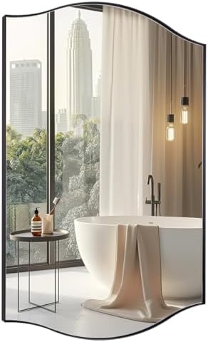 Statement Scalloped Bathroom Mirror – Matte Black