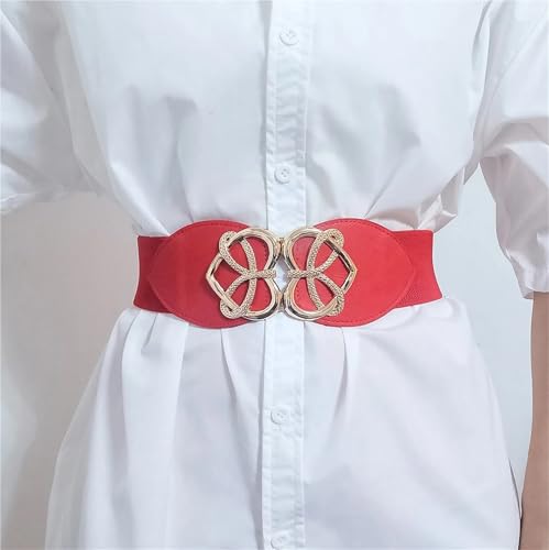 Women's Belt Belts For Women Black Waist Elastic Ladies Band Round Buckle Decoration Coat Sweater Dress Black White4