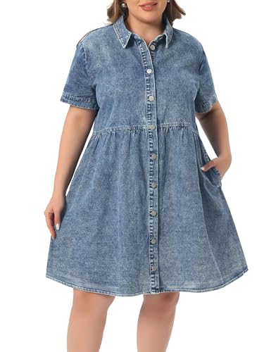 Image of Agnes Orinda Denim Dress for Women Plus Size Button Down Babydoll Sundress Jean Dress with Pockets 2026 Vacation