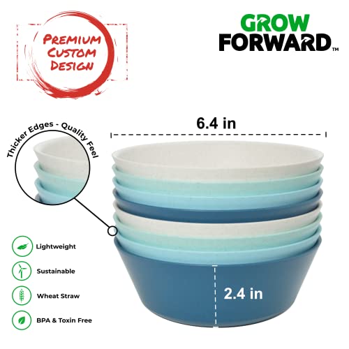 Grow Forward Premium Wheat Straw Bowls - 28 Oz Unbreakable Cereal Bowls Set Of 8 - Lightweight Microwave Safe Bowls For Kitchen - Reusable Alternative To Plastic Bowls For Camping, Rv - Ocean #TOP2