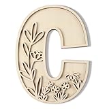 Layered 12 Inch Large Wooden Letters for Wall Decor, Flowered Paintable Wooden Nursery Letters for Crafts Wood Alphabet Letter C for Birthday Boho Nursery Name Sign Wedding Home Decoration