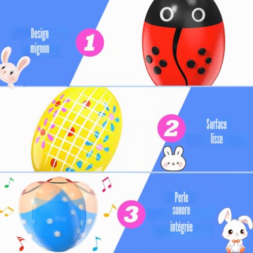 Norhogo Lot de 6 shakers en bois de Maracas - Œufs de Pâques - Maracas - Percussion Musical Easter Egg Shakers - Hochets - Pour bébé et enfant – vue 3
