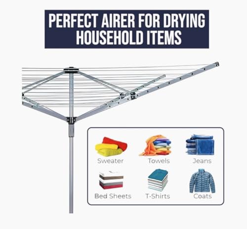 NEELAUK 60m Heavy-Duty Rotary Washing Line - 4 Arm Outdoor Clothes Dryer with Ground Spike, Powder-Coated Garden Airer & Cover - Image 3