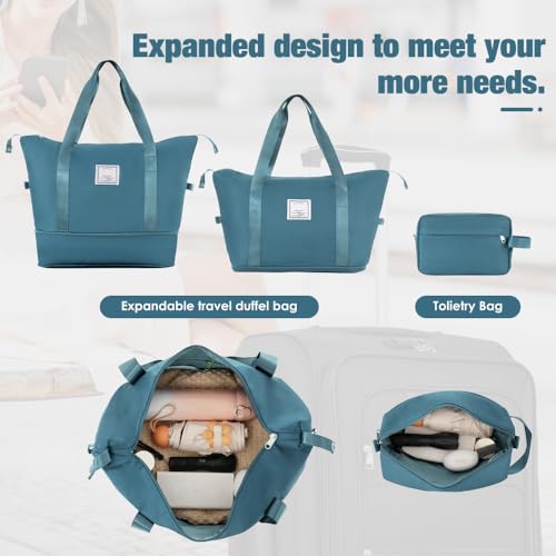 Softside Luggage Expandable 3 Piece Set Suitcase with Duffel Bag Upright Spinner Softshell Lightweight Luggage Travel Set (Green + Polyester)4