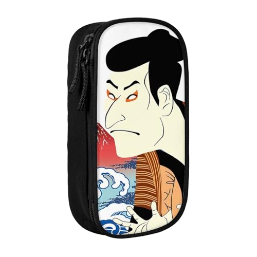 和柄 歌舞伎 和風 富士山 浮世絵ペンケース 筆箱 文具ケース おしゃれ 筆袋 鉛筆ケース 鉛筆のサック 中高校生 軽量 収納バッグ 学生 子供 誕生日 入学ギフト 大容量 ダブルレイヤーBlack