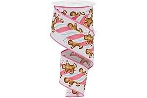 Christmas Candy Land Ribbon: White/Pink Gingerbread Kids