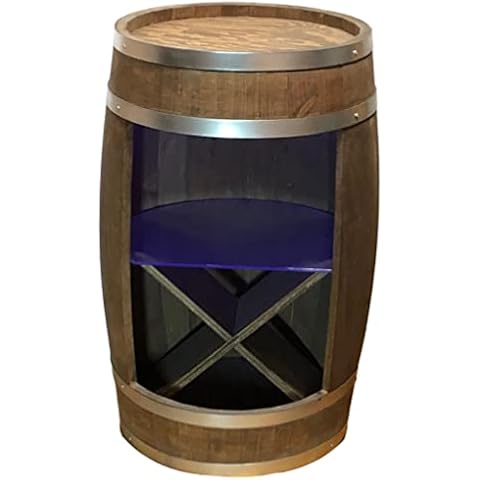 weeco Wooden Barrel Bar LED Wine Rack and Glass Rack - Home Bar, Barrel - Rustic Bar Table with Wood - Barrel 80 cm - Mini Bar Whisky, Beer, Wine - Alcohol, Brown, 80x50x44 (Fass-gw) Cover