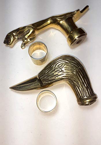 Cannes en bois doré tête de canard laiton : canne de marche artisanale et objet de collection