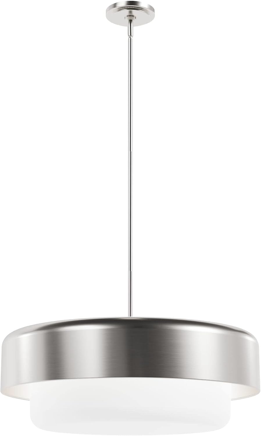 Hunter - Station 4-light Brushed Nickel, Large Pendant Light, Dimmable, Drum Shaped, for Bedrooms, Kitchens, Dining, Living Rooms - 19276
