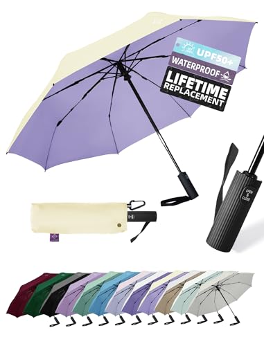 LILAC Windproof Travel Umbrella for Rain - 43" Compact Folding Umbrella, Reinforced Strong Frame, Lightweight Portable Parasol with UPF 100+ UV Sun Protection, Cruise Ship Essentials
