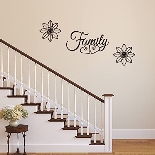 3 Pieces Family Metal Wall Sign Black Metal Family Word Wall Art Metal Family Wall Hanging Sign, 2 Pieces Black Metal Flower Wall Sculpture For Home Dining Room Kitchen Door Decorations Wall Decor #TOP3