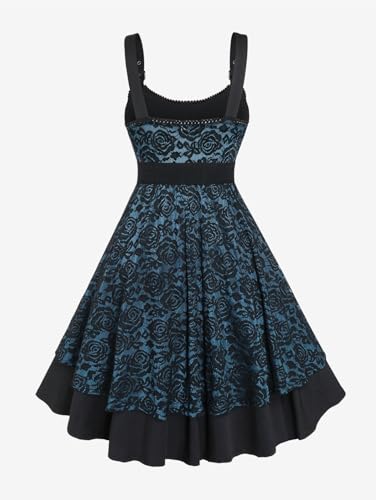 Image of Rosegal Women Plus Size Retro Lace Belt Party Cocktail Dress | 1950s Vintage Dress, Wedding Guest-Formal Bridesmaid Dress, Sleeveless Midi Dress, Retro Rockabilly Pinup Dress
