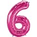 Number 6 - Magenta Helium Foil Balloon - 34 inch