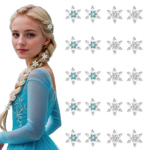 20 Pcs Mini Snowflake Hair Clips Sparkly Rhinestone Decorative Hair Pins Wedding Bridal Hair Accessories for Women Girls Winter Xmas Christmas Halloween Party Princess Hair Decoration (Blue Silver)