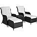 TecTake 800759 Conjunto de Ratán, Set 2 Sillones 2 Reposapiés 1 Mesa, Tablero de Cristal, Jardín Patio Terraza, Impermeable, Inoxidable, Incl. Cojines (Negro | No. 403350)