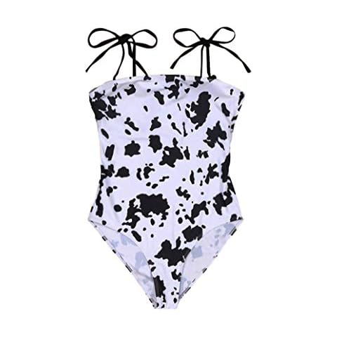 Women's Cow Print One-Piece Swimsuit Bikini Set Bathing Scoop Neck High Waisted Swimsuits Rave Festival - Multi - Small Cover