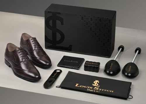 Image of LOUIS STITCH Men's Italian Crust Leather Brogue Shoes| Formal Lace-Up Shoes for Men | Perfect for Business, Formal & Parties | LSVX-EUBG