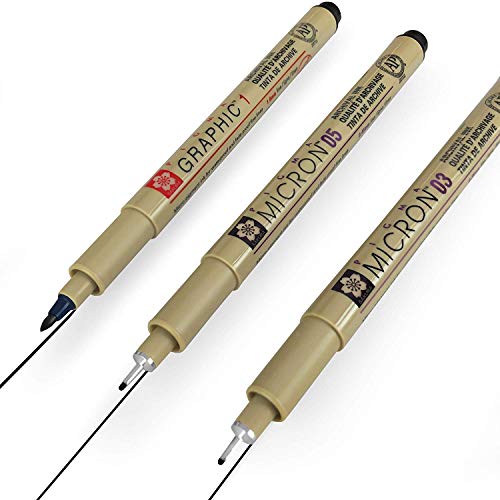 Image of Sakura Pigma Micron - Pigment Fineliner Pens - 0.3 /0.5mm /Graphic - Black Ink - Blister Pack of 3 | 0.3mm, 0.5mm, Graphic, Blister Pack