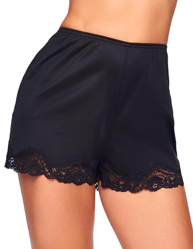 Ilusion Women's Pettipants for Women Under Dress 1039 - Lace Bloomers Shorts, Comfortable Satin Bloomer Shorts with Elastic Waist Black2