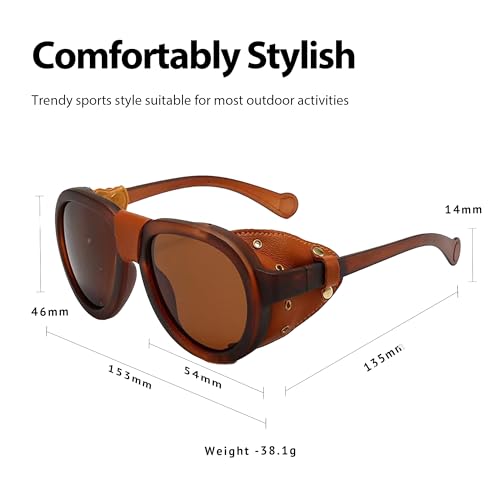 Technigadgets Steve Retro Aviator Sunglasses With Leather Sideshield Polarized Sunglasses For Men Women UV4004