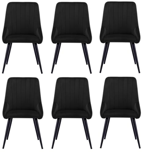 Image of Finch Fox Morris Velvet Dining Chair for Living Room, Bedroom, Home Office with Black Metal Legs in Black Color (Set of 6)