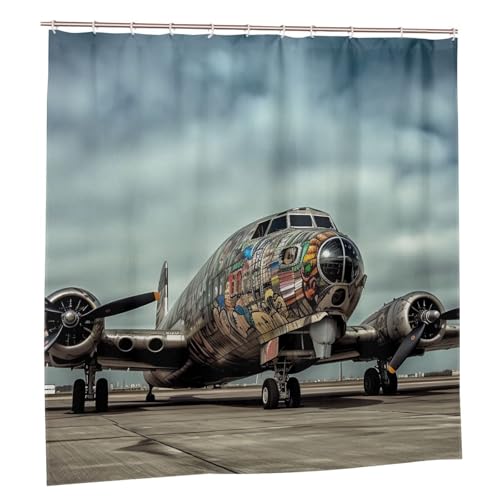 Rideau de douche anti éclaboussures motif avion avec ses 12 crochets