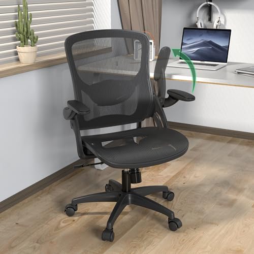 KIZECK Ergonomic Comfy Mesh Home Office Computer Desk Chair with Height Adjustable Lumbar Support with Flip up Arms for Adult