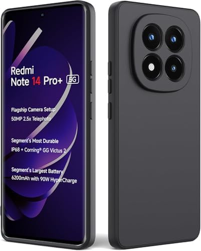 Image of DIZORO Compatible with Mi Redmi Note 14 Pro 5G Back Cover with Upgraded Square Edges for Camera Protection Shockproof Flexible Matte Liquid Silicone Mobile Phone Case (Black)