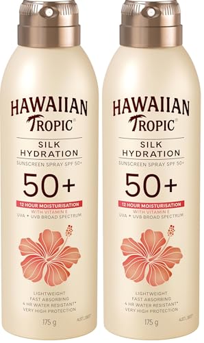 Hawaiian Tropic Silk Hydration Sunscreen Spray SPF50+ 175g, 12-Moisture, Non-greasy, 4-Hour Water Resistant (Pack of 2)