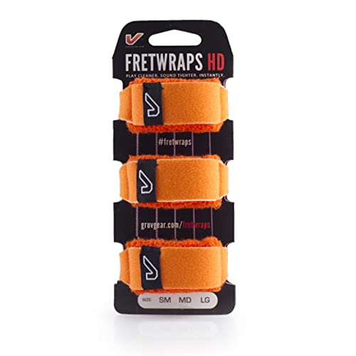 Image of Gruv Gear Fret Wrap & Guitar Mute, Fretwrap for Acoustic, Electric & Bass | String Dampener Recording, Tapping & Practice Accessory (3 Pack, Large Orange, Fits 6 String Bass, 8 String Guitar)