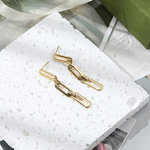 Fifizzz Chain Link Stud Earrings Gold Hoop Drop Dangle Earrings For Women And Girls, Paperclip Square Hoop Stainless Steel Earrings #TOP2