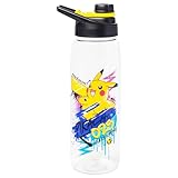 Silver Buffalo Pokémon Skate Graffiti Electrifying Pikachu Water Bottle with Screw-On Lid, 28 Ounces