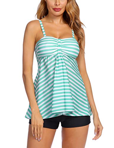 Avidlove Women Retro Sailor Stripe Dot Tankini Set Two Pieces Swimsuit Spaghetti Strap Swim Top and Bottoms Green S