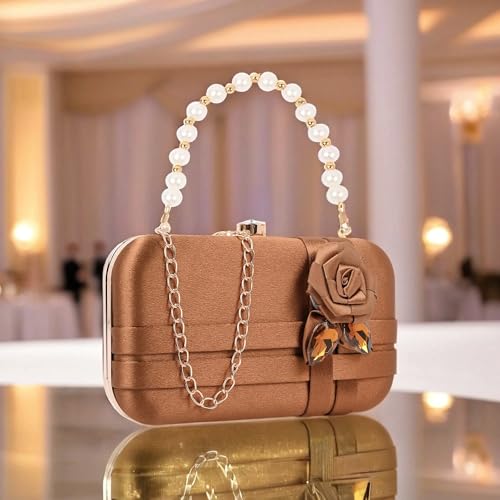 Image of ADISA Studded flower formal party clutch with pearl handle and gold chain for women and girls (CL111)