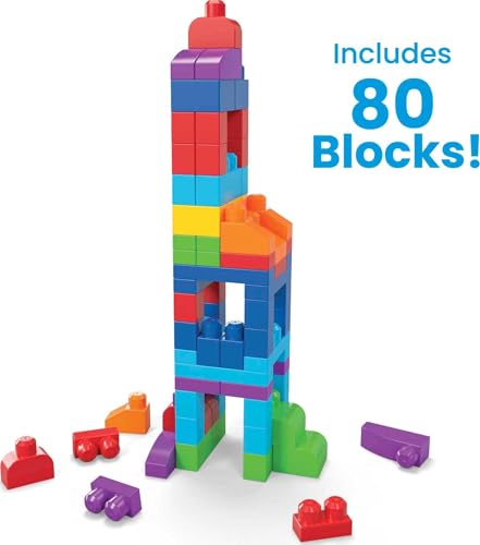 MEGA BLOKS First Builders Toddler Blocks Toys Set, Big Building Bag with 80 Pieces and Storage, Blue, Ages 1+ Years - Image 5