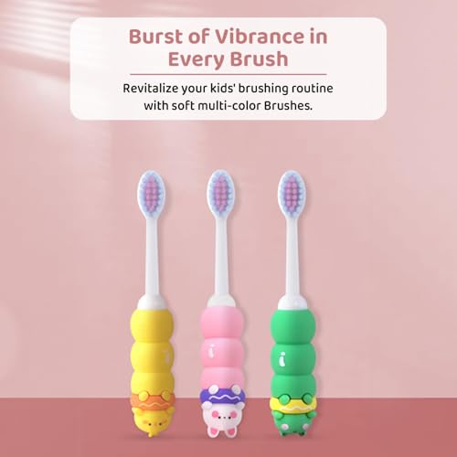 Image of StarAndDaisy Baby Manual Toothbrush 1 Year + Kids With Soft And Fluffy 10000 Gentle Bristles, 80 Micron Split-Beam Bristle, Non-Slip Comfortable Dinosaur Handle (Teddy-Pink),1 Count
