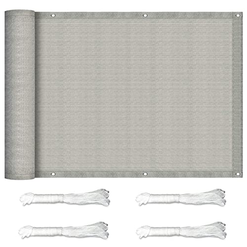 Balcony Privacy Screen 0.65x6m Screen Cover Privacy Shield Protector HDPE UV Protection with Eyelets and Cord and Cable Ties Attached for Yard Lawn Pergola Decking Pool Patio, Light Gray