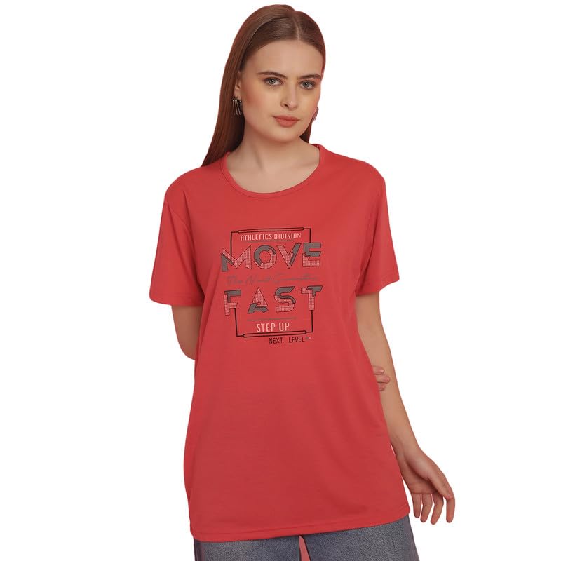 Image of Round Neck Cotton Printed Women Regular Fit Tshirt-P1950