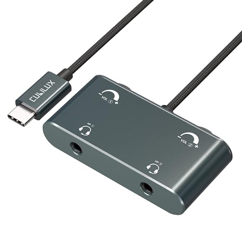 Cubilux USB Type-C 2�C��1 �w�b�h�Z�b�g�A�_�v�^�[ ���ʒ����t�� �f���A��TRRS�}�C�N�[�q���� �w�b�h�z�����z�� �X�}�z �^�u���b�g PC �ȂǂɑΉ�