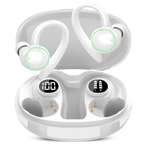 Image of Wireless Earbuds, Bluetooth 5.4 Headphones Sport, Over Ear Buds With ENC Noise Cancelling Mic, 48H, Wireless Earphone With Earhooks, Stereo Deep Bass, IP7 Waterproof for Workout Running, White